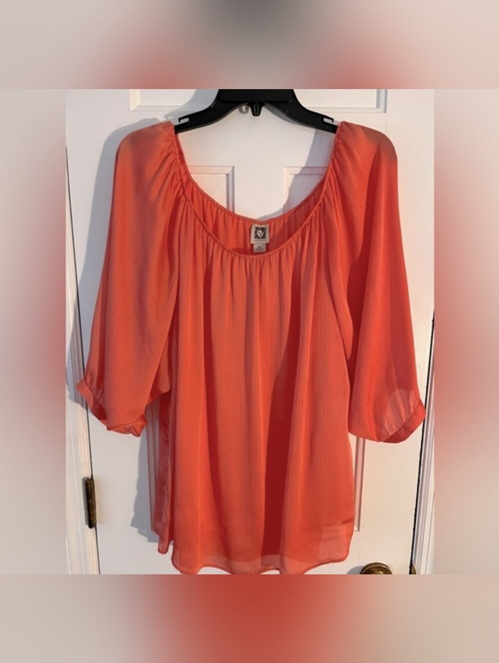 ANNE KLEIN Women's Coral Colored 3/4 Puffy Sleeve Pullover Blouse Size: XL